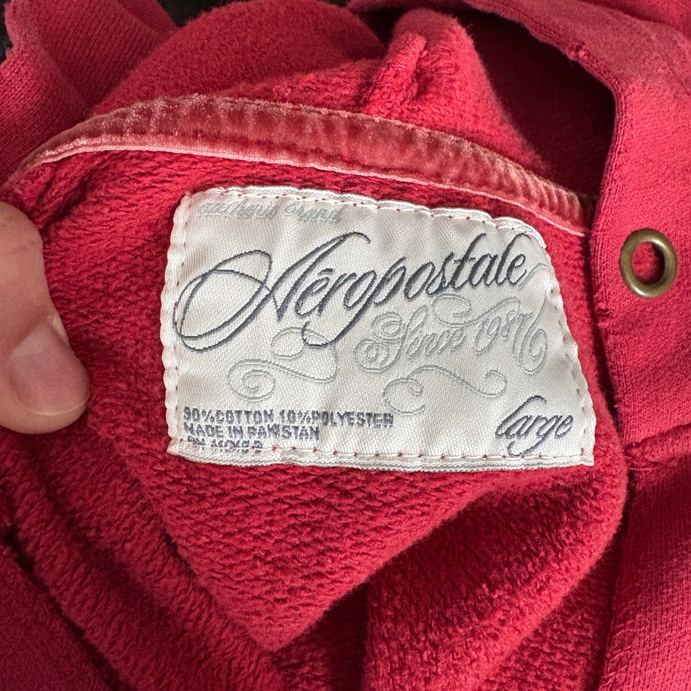 Aeropostale Red Gold Sequin Graphic Kangaroo Pocket Hoodie Y2K 2000s Fall Cyber - Picture 6 of 6